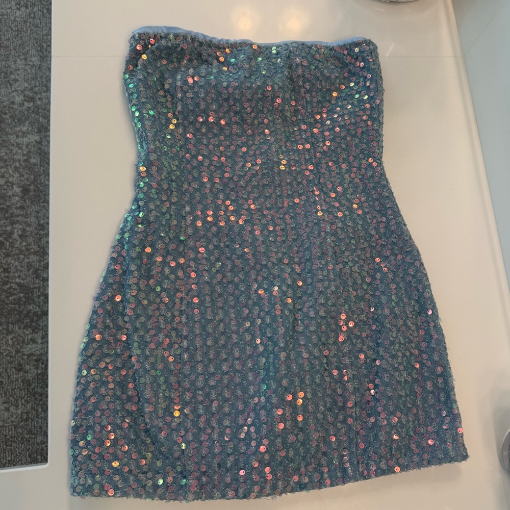 Superdown Claudia Strapless Sequin Denim Dress - … - image 5
